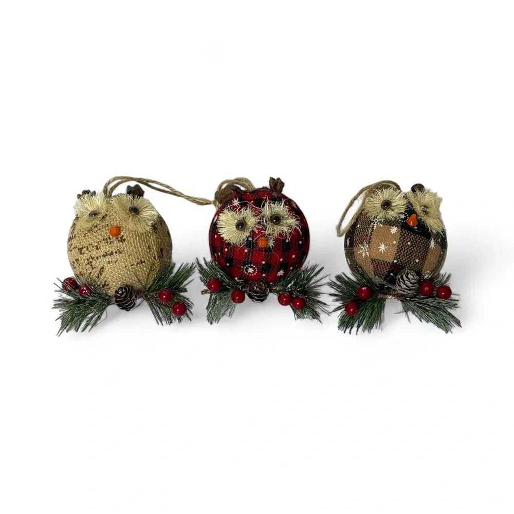 Rustic Farmhouse‎ Cottage 15 Plaid Pinecones Owls  Birds Christmas Ornaments